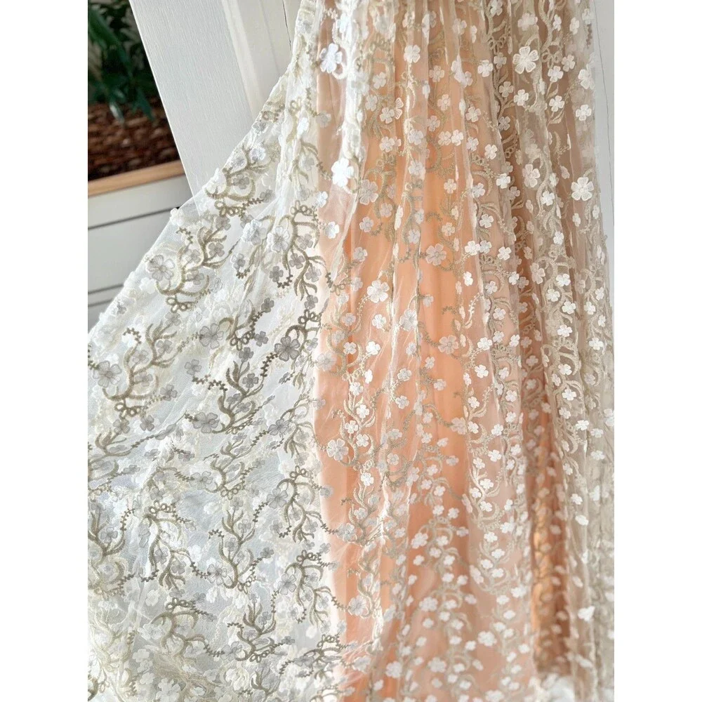Altar'd State Dress Sz S Blush Tan Formal Floral Lace Overlay‎ V-Neck Long Maxi - Picture 5 of 16